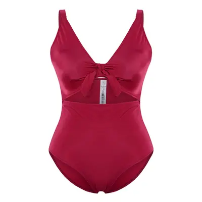 Trendyol Curve Burgundy Deep V Neck Cut-Out Tied Throw Covered Swimsuit