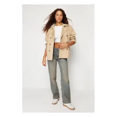 Trendyol Beige Double Breasted Oversize Wide Cut Trench Coat