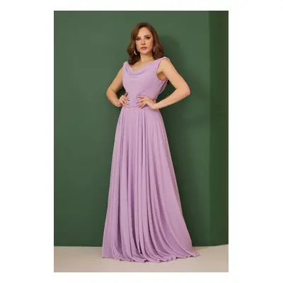 Carmen Lilac Chiffon Degajee Neck Long Evening Dress And Invitation Dress