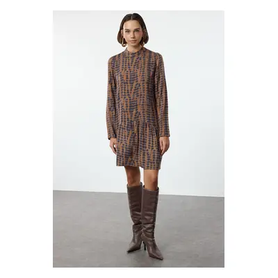 Trendyol Brown Flounced Skirt Abstract Patterned Mini Woven Dress