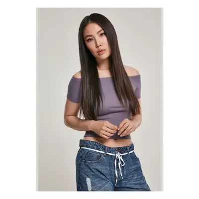 Women's T-shirt with ribbed sleeves in dust purple