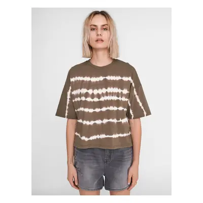 Khaki patterned loose T-shirt Noisy May Buster - Women