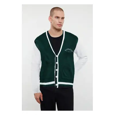 Trendyol Green FL Men's Regular V-Neck Plain Knitwear Cardigan