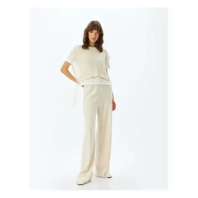 Koton Wide Leg Trousers Textured Elastic Waist Cotton