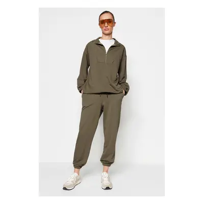 Trendyol Mink Zippered Stand Collar Gathered Both Knitted Tracksuit