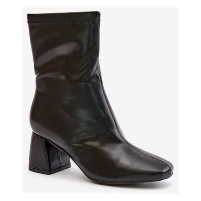 Smooth women's ankle boots with heels made of eco-leather black Izariel