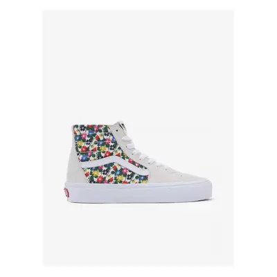 Cream Women's Flowered Leather Sneakers VANS UA SK8-Hi Tapered - Women