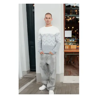 Trendyol Gray Regular Crew Neck Ethnic Knitwear Sweater