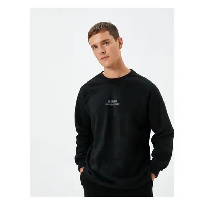 Koton Fleece Sweatshirt Slogan Embroidered Crew Neck Long Sleeve