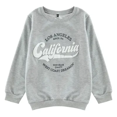 Trendyol Grey Melange Slogan Cotton Knitted Sweatshirt