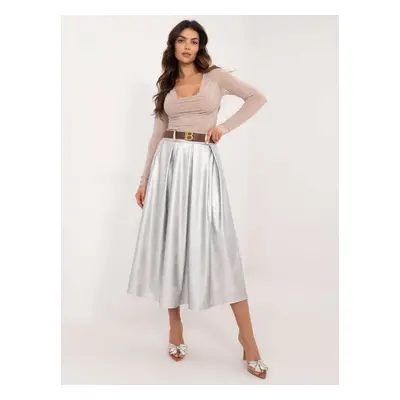 Silver midi skirt made of eco-leather