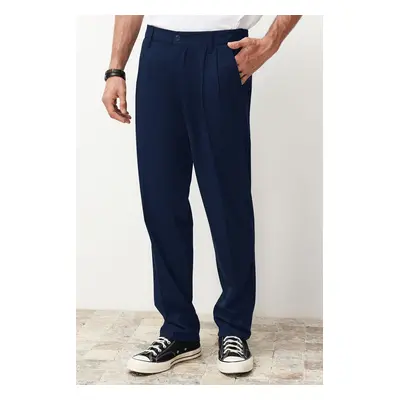 Trendyol Navy Blue Pleated Classic Baggy Fit Fabric Trousers