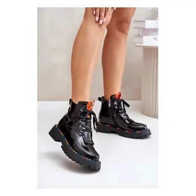 Leather patent leather ankle boots Workers with zip black Anafra