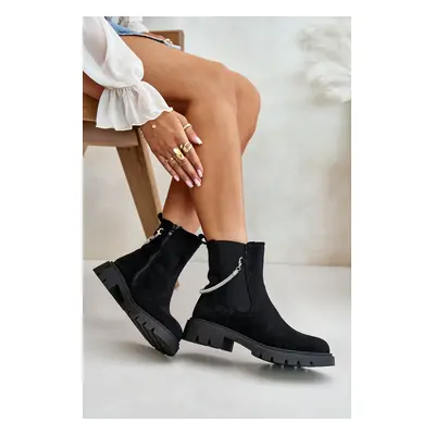 Insulated ankle boots with zipper with decorative strap black Labenne