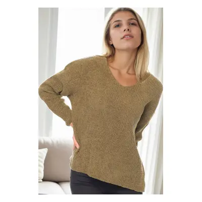 Z6698 DEWBERRY WOMEN'S SWEATER-KHAKI-1