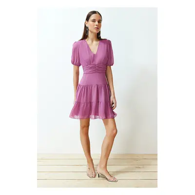 Trendyol Pink Waist Flounce Chiffon Lined Mini Woven Dress