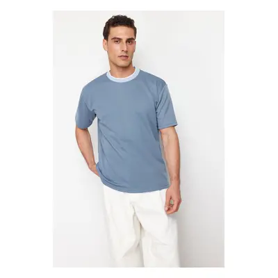 Trendyol Limited Edition Indigo Oversize/Wide Cut Knit Banded Textured Pique T-Shirt