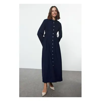 Trendyol Navy Blue Lacing Button Detailed Woven Shirt Dress