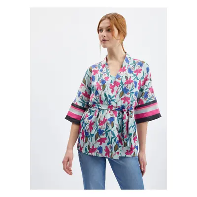 Orsay Light Blue Women Floral Kimono - Women