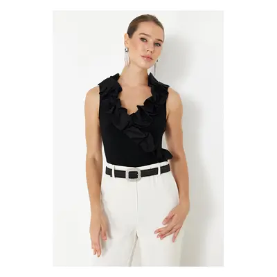 Trendyol Black Collar Detailed Knitted Poplin Body