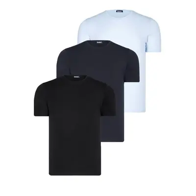 TRIPLE SET T8569 DEWBERRY BIKE COLLAR MENS T-SHIRT-BLACK-NAVY BLUE-BLUE