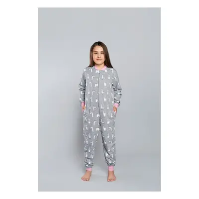 Children's Llama with long sleeves, long pants - pink melange print