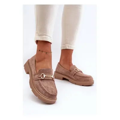 FD1 Női naplopók arany díszítéssel Eco Suede Brown Lighas