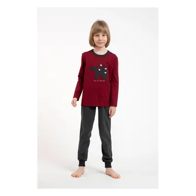 Boys' pyjamas Morten, long sleeves, long trousers - burgundy/dark melange