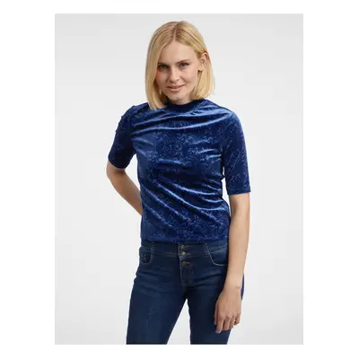 Orsay Women's Navy Blue Patterned Velvet Top - Women's