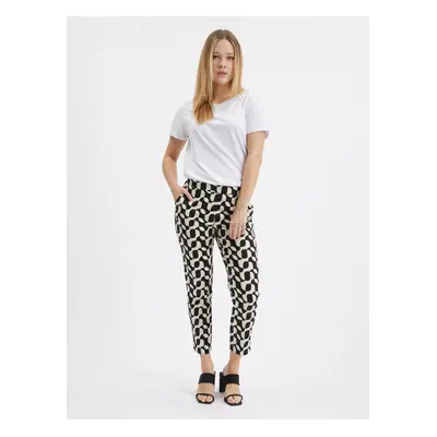 Orsay Cream-Black Women Patterned Trousers - Women