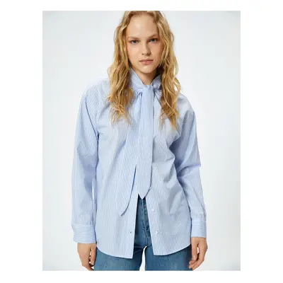 Koton Oversize Poplin Shirt Foulard Collar Buttoned Long Sleeve