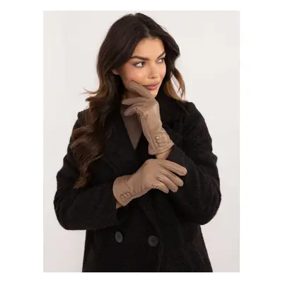 Dark beige smooth women's gloves