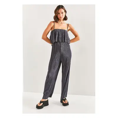 Bianco Lucci Women's Strappy Pleated Satin Jumpsuit