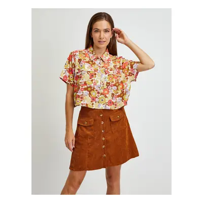 Brown-cream flowered short shirt Noisy May Nika - Women