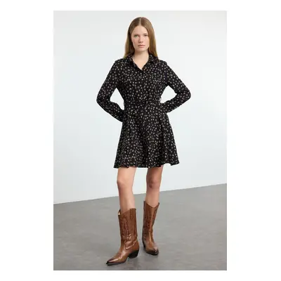 Trendyol Black Belted Animal Mini Woven Dress