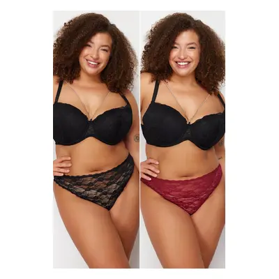 Trendyol Curve 2-Pack Black-Burgundy Lace Panties