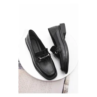 Marjin Women's Loafers Loafer Shoes Pointed Toe Buckle Casual Shoes Races black.