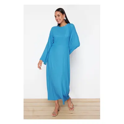 Trendyol Blue Spanish Sleeve Crepe/Textured Knit Dress