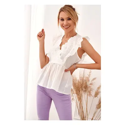 Women's summer blouse with embroidered cream front