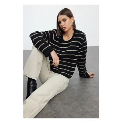 Trendyol Black Soft Texture Basic Striped Knitwear Sweater