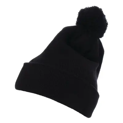 Pom Pom Knit hat with cuff black