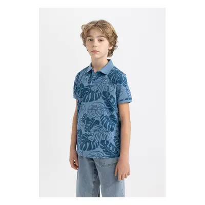 DEFACTO Boy's Patterned Pique Short Sleeve Polo T-Shirt