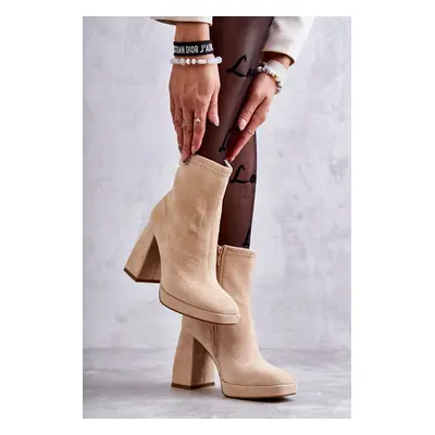 Women's suede boots on high heel Light beige Ramira