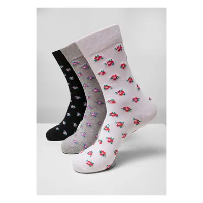 Floral Socks Made of Recycled Yarn 3-Pack Grey+Black+White