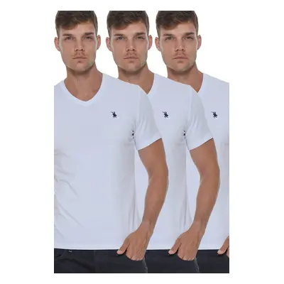 TRIPLE SET T8568 DEWBERRY V-NECK MEN'S T-SHIRT-WHITE-WHITE-WHITE