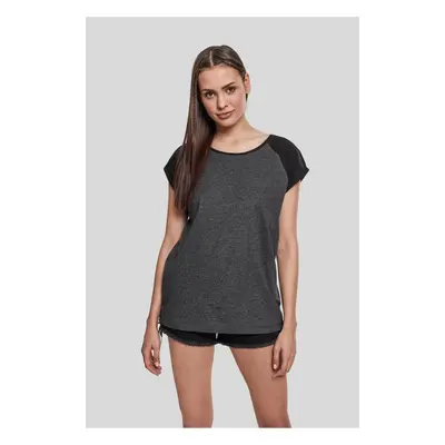 Women's raglan T-shirt with contrasting charcoal/black