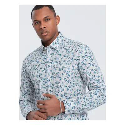 Ombre Men's SLIM FIT shirt in twig print - blue-gray