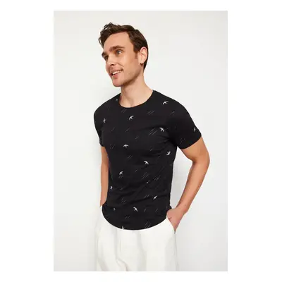 Trendyol Black Regular Cut Patterned T-Shirt