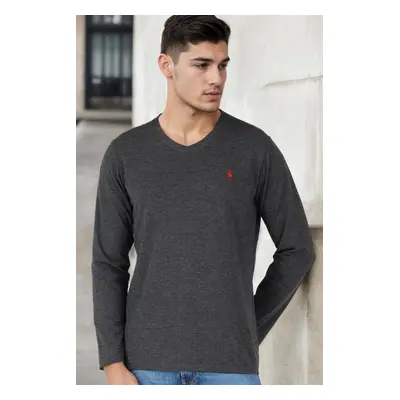 T8587 DEWBERRY V-NECK MEN'S LONG SLEEVE T-SHIRT-ANTHRACITE-1