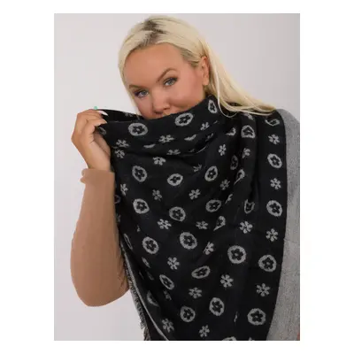 Black and gray large women's scarf with pattern